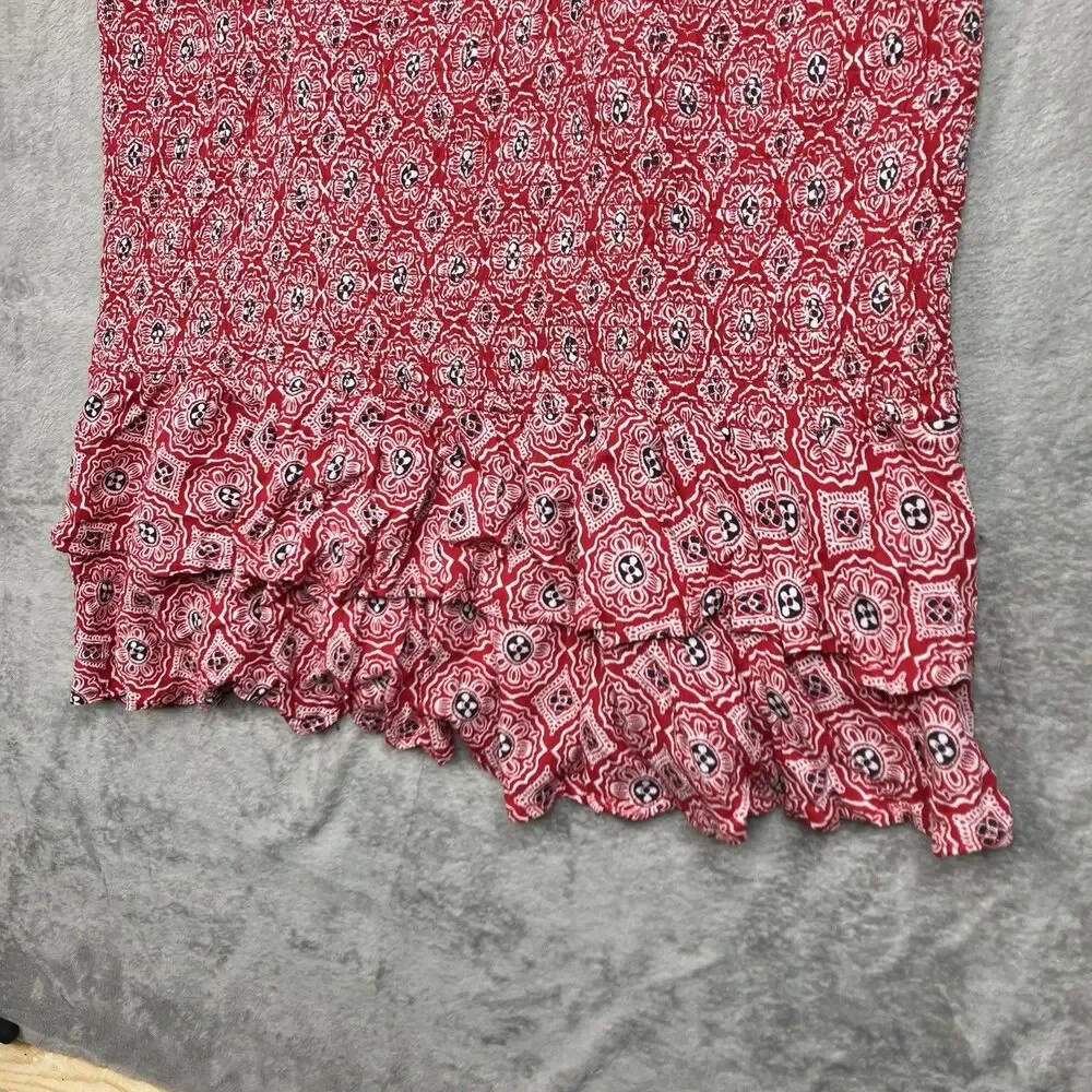BOG Smocked Mini Dress Womens‎ XL Red Egret Tassel Ruffle Boho